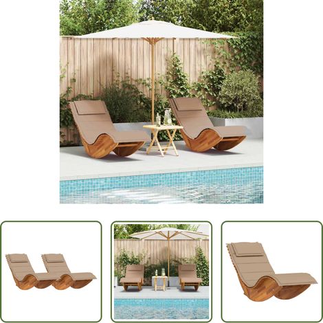 Transat bois acacia - Transat avec coussin 2 pcs Marron Bois d'Acacia Massif (1/5)