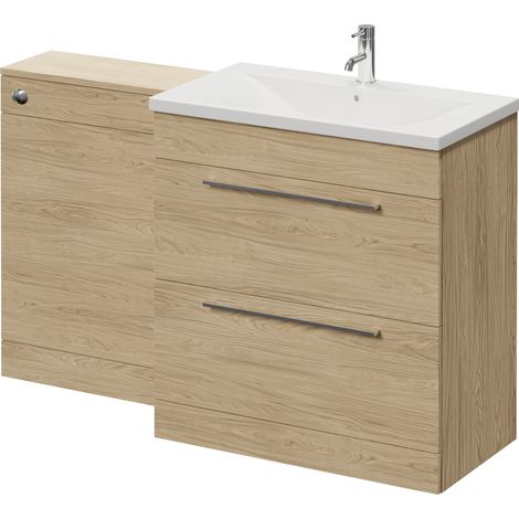 Napoli 460 Cento Light Oak 1400mm 2 Drawer Vanity Unit Toilet Suite with Glide Basin - 1400mm - Chrome 480mm HandleWithout Kingston Toilet Pan