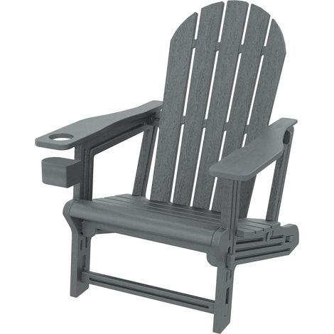 ML-Design Sedia Adirondack da Giardino con Portabicchieri, Grigia, Poltrona da Esterno in Plastica Effetto Legno, Sedia Lounge con Sistema a Incastro, Resistente alle Intemperie, per Patio e Giardino
