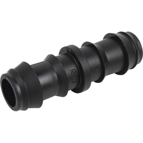 Conector recto para riego Ø16mm, fácil montaje sin herramientas, resistente y duradero.