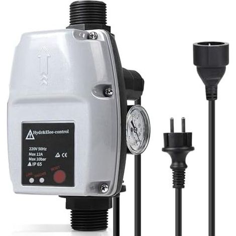 Wasserpumpen-Druckschalter mit Manometer und Kabel – Tauchpumpen, Kreiselpumpen, Tiefbrunnenpumpen, Gartenpumpen, Grau-Blau – (1/5)