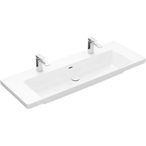 Meuble vasque rectangulaire VB Subway 3.0 1300 x 470 mm avec 2 bondes, blanc alpin (1/3)