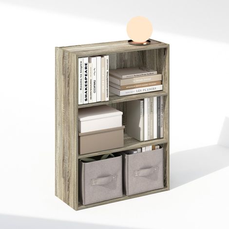Étagère, Bibliothèque À 3 Niveaux, Étagères De Rangement, 24,6 x 60,2 x 80 cm, pour Salon, Chambre, Bureau, Chêne Sonoma. (1/5)