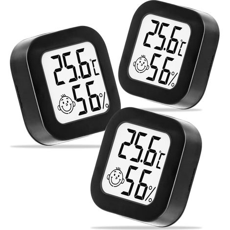 Thermomètre numérique intérieur 3 pièces noir, hygromètre portable pour maison, aquarium, nursery, couveuse, sous-sol, vestiaire (1/5)