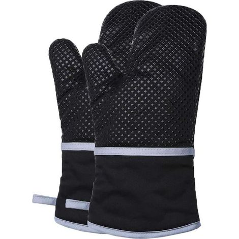 Guantes y agarraderas para horno resistentes al calor, guantes de cocina, para cocinar en microondas (par) (negro)