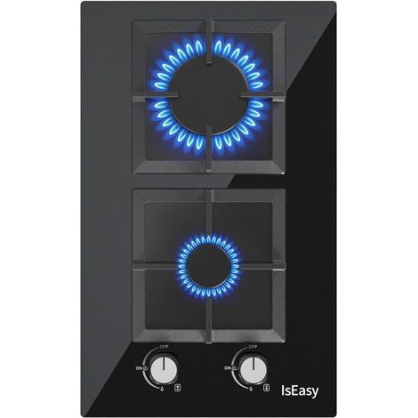 Table de cuisson gaz encastrable 2 feux - Verre trempé noir - 31 x 52 cm (1/5)
