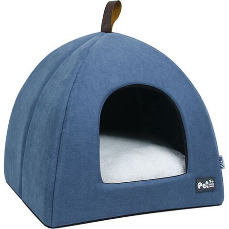 Igloo doux et chaud pour chat - Taille S - Bleu, intérieur polaire, idéal pour hiver et chats timides (1/5)