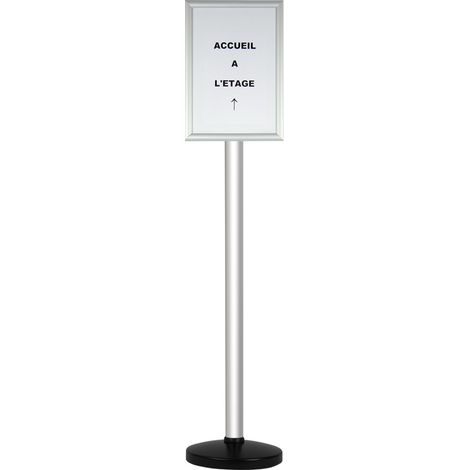 Poteau alu anodisé grande hauteur sur socle portable avec support alu A3 - 2034043
