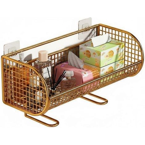 Étagère de toilette suspendue, gain de place, grande capacité, design doré à une seule couche. (1/5)