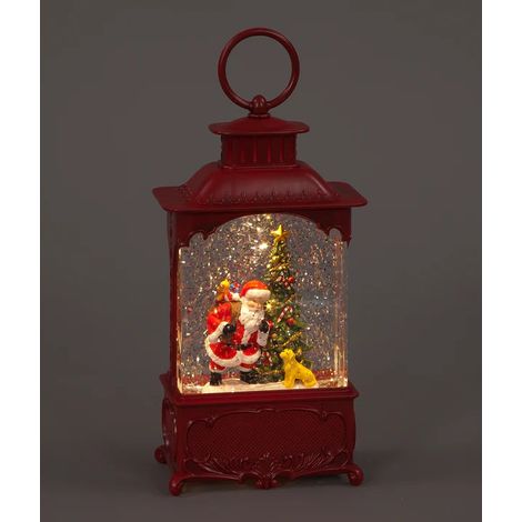 Santa and Dog Christmas Water Lantern Light Up Snow Globe Decoration - 24cm