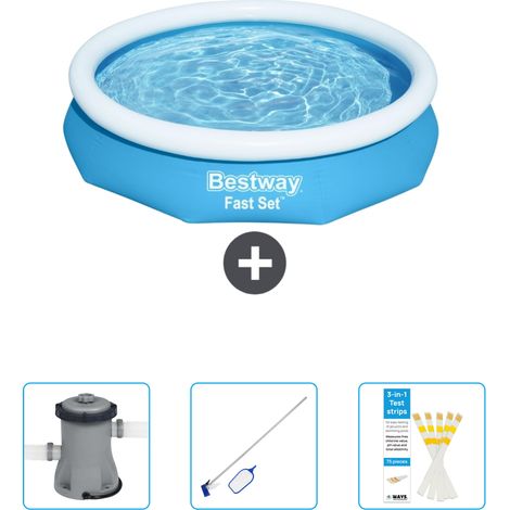 Piscine Gonflable Ronde Fast Set Bestway - 305 x 66 cm - Bleue - Incluse Accessoire CB46 (1/4)