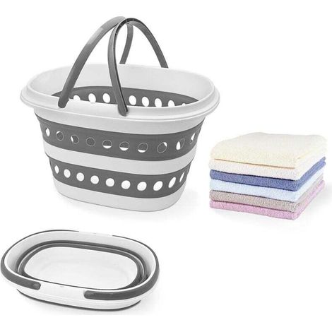 16 Liter (4.2 Gallon) Foldable Compact Laundry Hamper - Expandable Storage Container with Handle - Space Saving Portable Laundry Hamper for Sorting Clothes (1 Piece, Gray) (1/4)