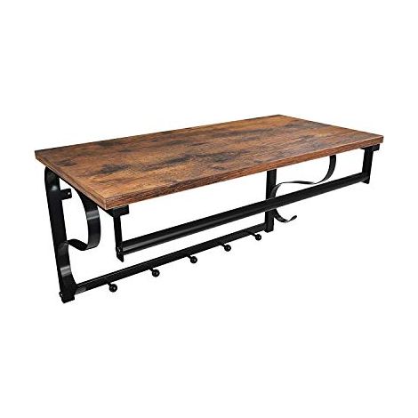 Wandmontiertes Regal, 5 Haken, Hakenregal und Kleiderstange, für Eingangsbereich, Flur, Badezimmer, Wohnzimmer, rustikales Braun, Schwarz LCR11BX (1/5)
