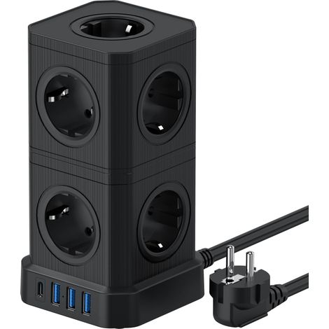 Prise Cube avec USB, multiprise avec Interrupteur, multiprise en Parties Protection Contre Les surtensions, câble pour Bureau, Maison, Noir-9E4U-4C (1/5)
