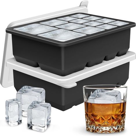 Bac a glacons silicone avec couvercle, glacons moule pour glaçons grands, moyens et petits, Empilables, Faciles à retirer pour Cocktails Whisky Fruits (1/5)