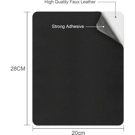 Kit di riparazione per pelle, similpelle autoadesiva, 3 toppe autoadesive in pelle per riparazioni, similpelle adesiva 20 x 28 cm (nero) (1/4)