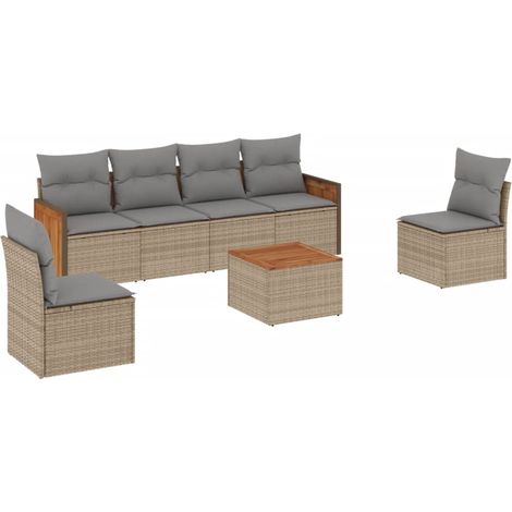 Maison Exclusive - Salon de jardin avec coussins 7 pcs beige résine tressée (1/3)