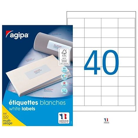 Etiquettes adresses 48,5 x 25,4 mm Agipa 118991 - Boîte de 4000 (1/2)