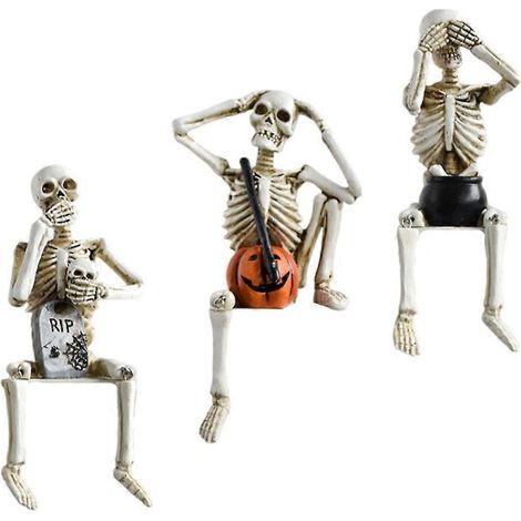 3Pcs Squelettes réalistes en résine à membres articulés pour scène de cimetière d'Halloween, décoration funéraire effrayante et mobile. (1/4)