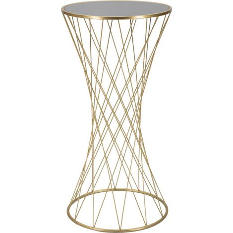 Tavolino alto Tower New Ø50x100 in ferro dorato con piano a specchio