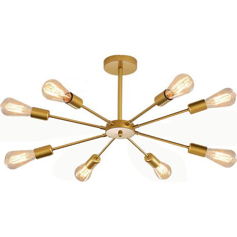 Lustre Sputnik, plafonnier E27, plafonnier moderne à 8 têtes, luminaire industriel en métal, lustre vintage (ampoule non incluse) (1/5)