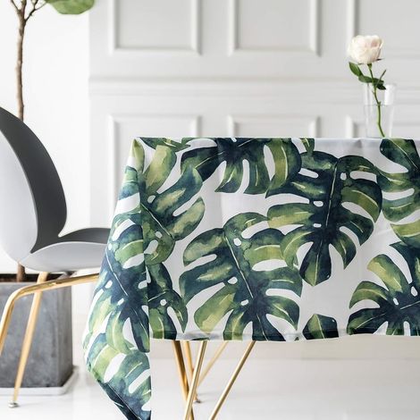 Nappe de Table Plantes Monstera Palm Feuille Verte Rectangulaire Pastorales Jardins Tableau Tissu Lavable Entretien Résistant Imperméable Aux Taches (55 × 98in/140 × 250cm) (1/5)