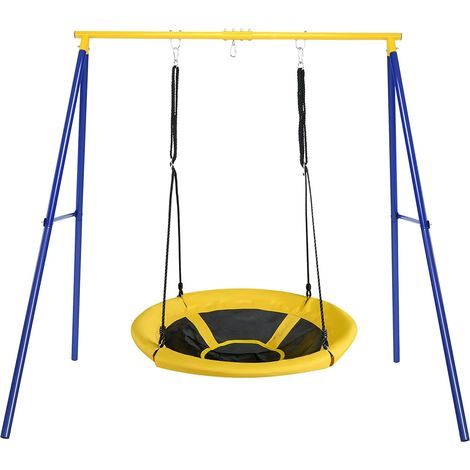 COSTWAY Struttura di Metallo per Altalena, Struttura ad A Resistente per Altalena, con Paletti e 2 Modi per Appenderla, Capacità di Peso 200kg, Ideale per Attività Interne ed Esterne (Blu e Giallo) (1/5)