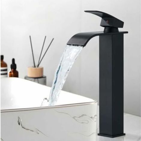 Robinet Salle de Bain Design Moderne de Cascade Robinet Lavabo Noir Durable Supérieure Eau Chaude et Froide Réglable (1/5)