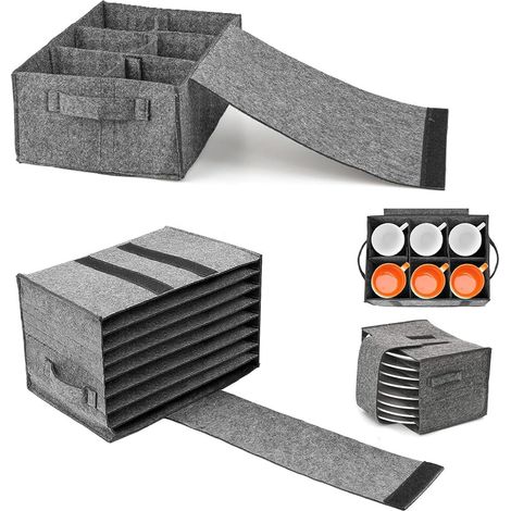 Porte-Assiettes en Feutre,2 Pièces Range Assiette Camping Car pour 8 Assiettes et 6 Tasses,Porte Tasse en Feutre Vaisselle Camping A (1/5)