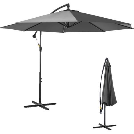 Parasol, Cadre en acier, Ø2,95 m x 2,45 m, Mécanisme à manivelle, Méthode d'assemblage, 8 baleines pour la stabilité (1/5)