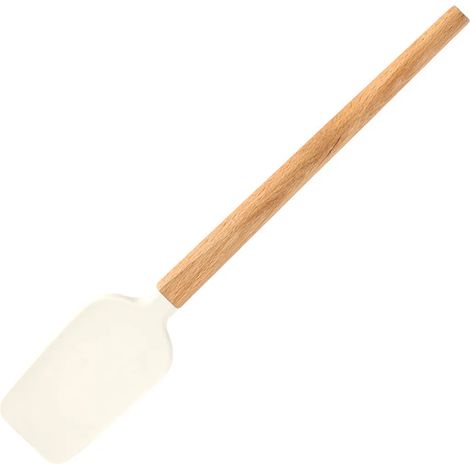 Spatule de cuisine en silicone avec manche en bois, résistante à la chaleur, sans BPA, apte au contact alimentaire, compatible lave-vaisselle, anti-rayures, racloir flexible idéal pour la pâtisserie, (1/5)