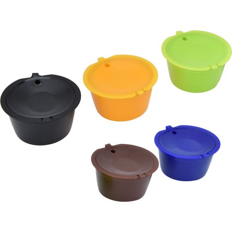 Filtres à café réutilisables pour machine DOLCEGUSTO, capsules 50mL, lot de 5 couleurs avec cuillère. (1/5)