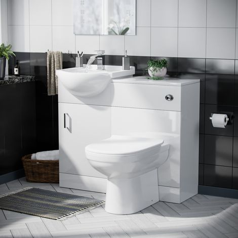 Dyon 950mm Vanity Basin Unit Flat Pack, WC Unit & Elso Back To Wall Toilet White (1/5)