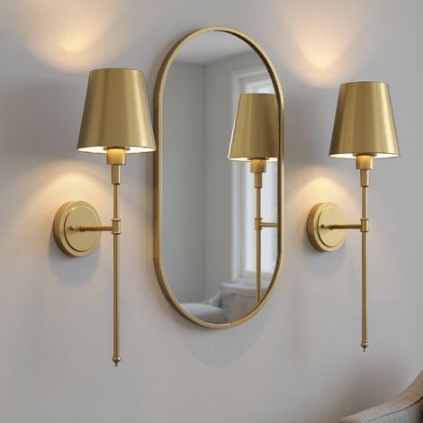 Wall Lamp with Remote Control Cone Metal Shade Brushed Copper 2 Pack with Charging Bulb (1/5)