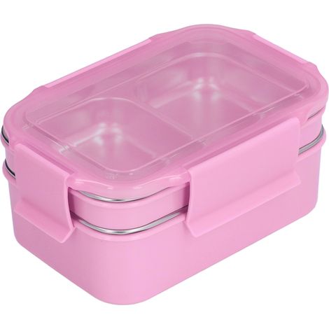 Boîte à lunch électrique en acier inoxydable 304, double paroi isotherme avec compartiment, idéale pour le bureau, l'école et les voyages. Rose. (1/5)