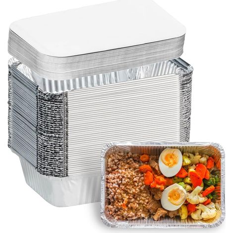 Aluminium Barbecue Tray - 21 x 15 cm - 900 ml - Oven Safe - Freezer Compatible - For Grilling Cooking Storage - 50 Pieces (1/5)