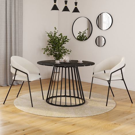 Juego de 2 sillas de comedor VINI de pana beige con patas de metal negro