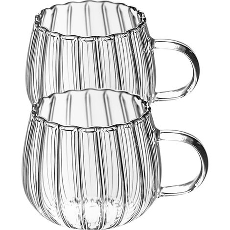 Lot de 2 gobelets en verre Citrouille Tasse d'Halloween Tasse en forme de citrouille Verres cannelés Tasse à café Tasse à smoothie Tasse de citrouille Halloween Tasse de bureau Transparente (1/5)