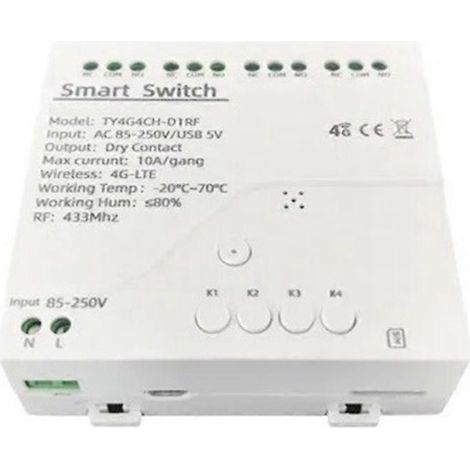 Relais intelligent Tuya Smart Switch 4G LTE avec RF 433 MHz, application de contrôle sans fil 4G 4 canaux, contrôleur amovible, alimentation CA 85-250 V (1/5)