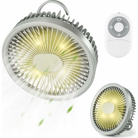 Mini Ventilateur Portable Suspendu, Ventilateur Bureau Rotation à 180° avec Lumières LED, Télécommande Magnétique Pratique, 3 Vitesses Silencieux, USB Rechargeable pour Maison Camping (1/4)