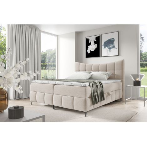 Boxspringbett Schlafzimmerbett CHARLES 200x200cm Stoff Aragon Weiß (1/5)
