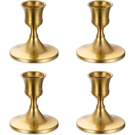Petite Chandelier Bougeoir Doré - Lot de 4 Bougeoirs Mariage Métal Décoratifs pour Bougies Chandelles Piliers Noel Decoration Maison L’Avent Centre de Table Moderne-DOU