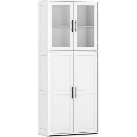 Pour Buanderie et Cellier Gardez Tout en Ordre avec cette Armoire Haute à Balais 168 cm Étagère Réglable Portes Verre Blanc (1/5)