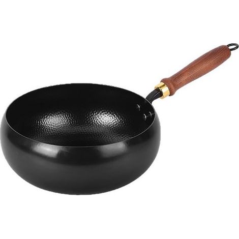 Wok pequeño – 24 cm – Sartén de hierro fundido – Sin PFOA y con revestimiento antiadherente – Con tapa de madera – Para cocinar en casa (1/3)