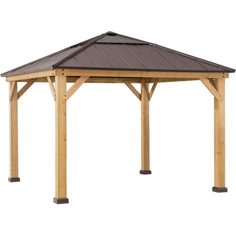Zedernholz Gazebo PIRIN in Braun - 336cm x 336cm