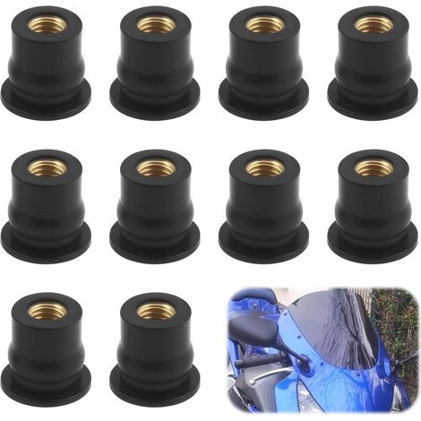 Lot de 10 fixations de pare-brise de moto M6, écrous en caoutchouc pour supports de pare-brise, kit de fixation pour pare-brise de moto écrous en caoutchouc (convexité droite, M6) (1/4)