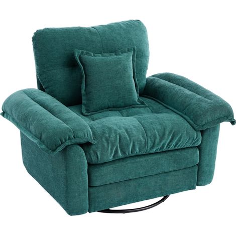 Fauteuil pivotant 360° oversized en tissu vert, avec coussin de soutien et base métal stable, idéal pour lecture, TV et détente en petit espace CHICFURN (1/5)