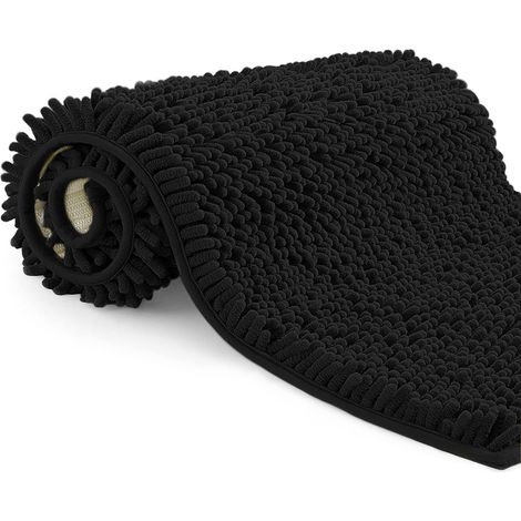 Tapis de Bain en Microfibre, Tapis Salle de Bain Longueur 40 x 60 cm, Tapis de WC, Doux, Antidérapant,Noir (1/5)