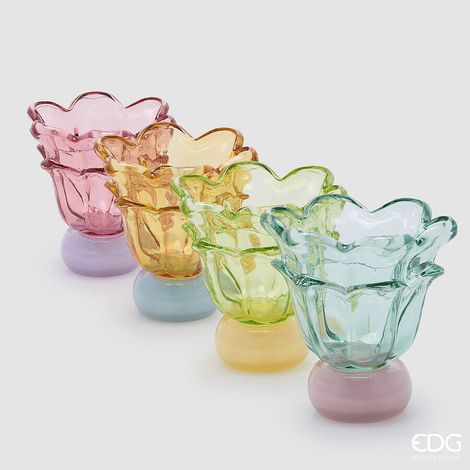 EDG Enzo De Gasperi Vaso Fiore con Piede e Portacandela Ass. H 15,5 Cm D 15 Cm Multicolor 1 Pz