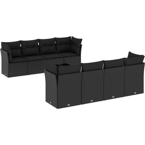 Set de sofás de jardín 8 piezas y cojines ratán sintético negro vidaXL (1/3)